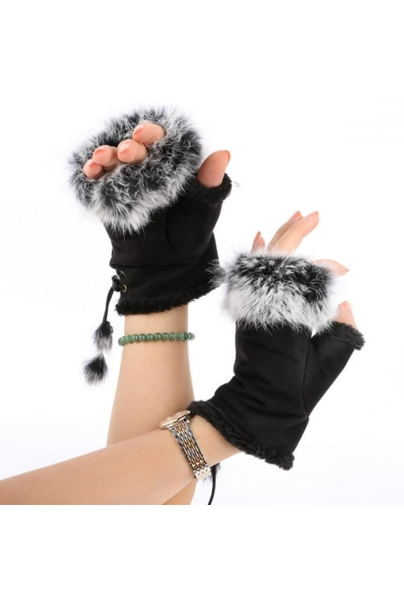 Half Finger Winter Gloves With Faux Fur Trim Warm Fingerless Gloves For Women Keyboard Typing Texting Cold Weather Accessory