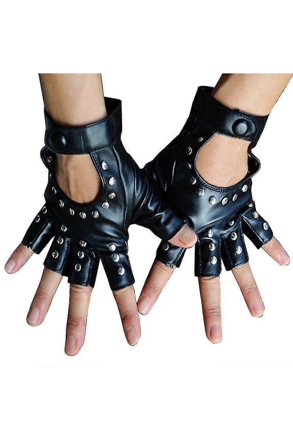 Half-Finger Women's And Girls' Cosplay Rocker Star Gloves In PU Material Perfect Gift