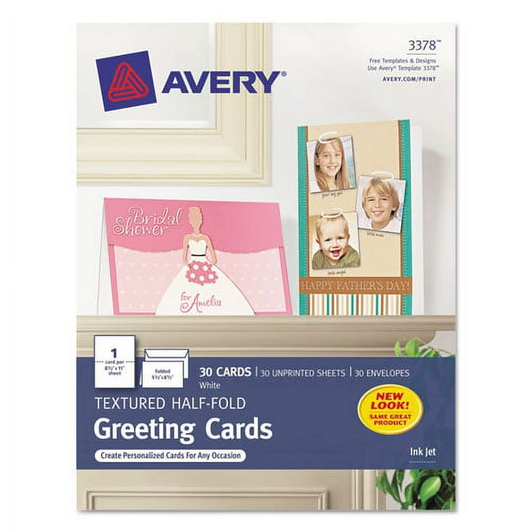 Half-Fold Greeting Cards with Envelopes, Inkjet, 65 lb, 5.5 x 8.5, Textured Uncoated White, 1 Card/Sheet, 30 Sheets/Box Half-Fold Greeting Cards with Envelopes, Inkjet, 65 lb, 5.5 x 8.5, Textured Uncoated White, 1 Card/Sheet, 30 Sheets/Box