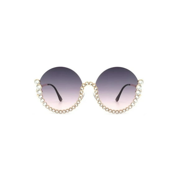 Half Frame Oversize Rhinestone Round Sunglasses