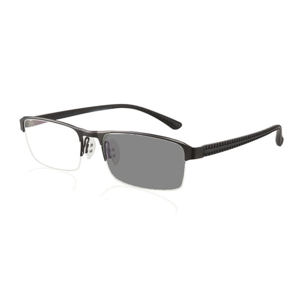 Half Frame PHOTOCHROMIC Rectangle Black Reading Glasses 0.75 for Men, Half Rimless Presbyopic Glasses Outdoor Metal Sunglasses Readers  0.75 UV