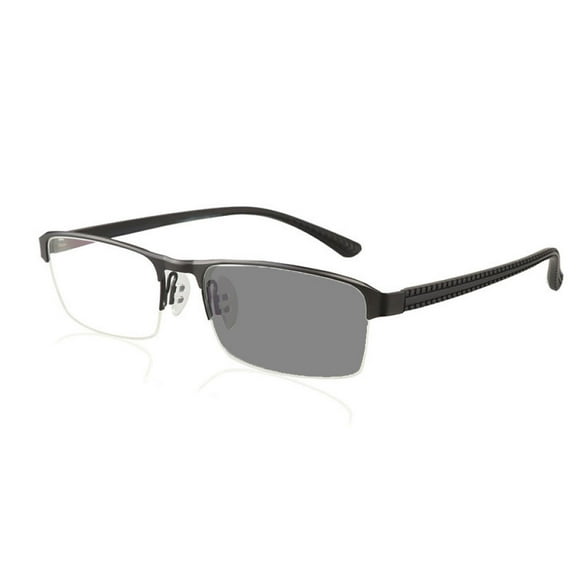Half Frame PHOTOCHROMIC Rectangle Black Reading Glasses 2.00 for Men, Half Rimless Presbyopic Glasses Outdoor Metal Sunglasses Readers +2.00 UV