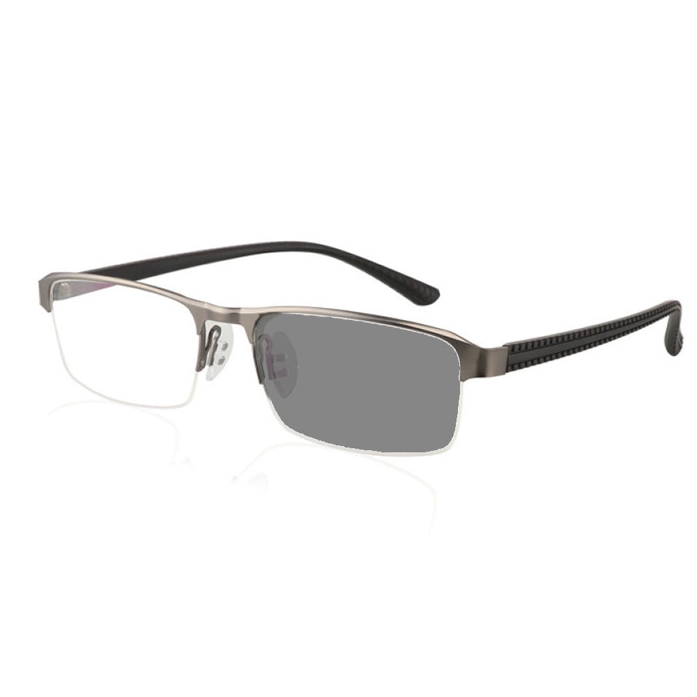 Half frame photochromic rectangle gray reading glasses 1 50 for men