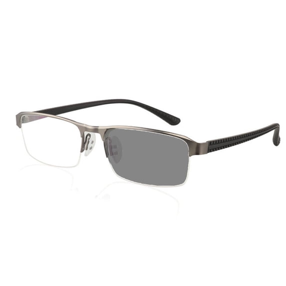 Half Frame PHOTOCHROMIC Rectangle Gray Reading Glasses 1.50 for Men, Half Rimless Presbyopic Glasses Outdoor Metal Sunglasses Readers +1.50 UV