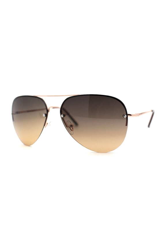 Half Frame Rimless Classic Air Force Officer Fashion Sunglasses Gold Brown