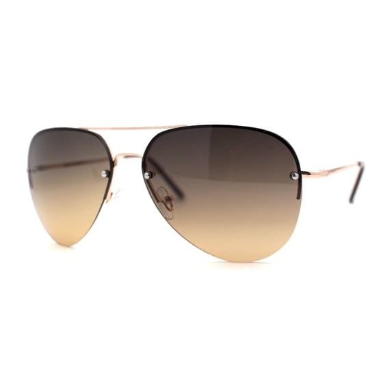 Half Frame Rimless Classic Air Force Officer Fashion Sunglasses Gold Brown