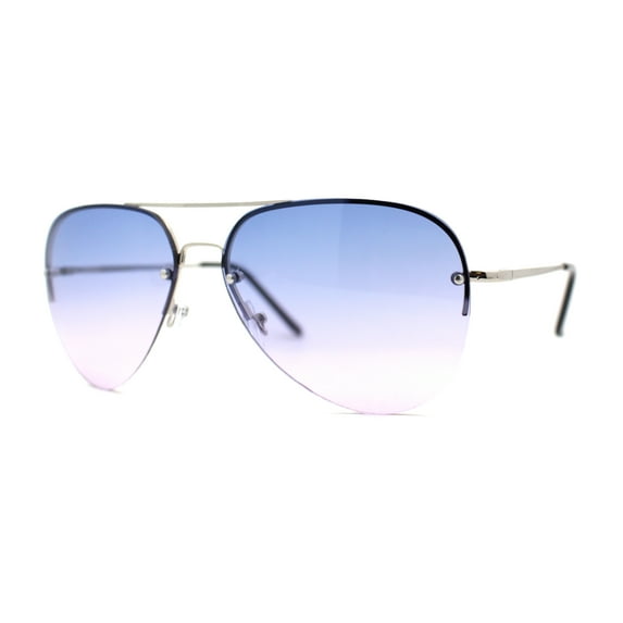 Half Frame Rimless Classic Air Force Officer Fashion Sunglasses Silver Blue Pink