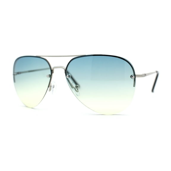 Half Frame Rimless Classic Air Force Officer Fashion Sunglasses Silver Blue Yellow