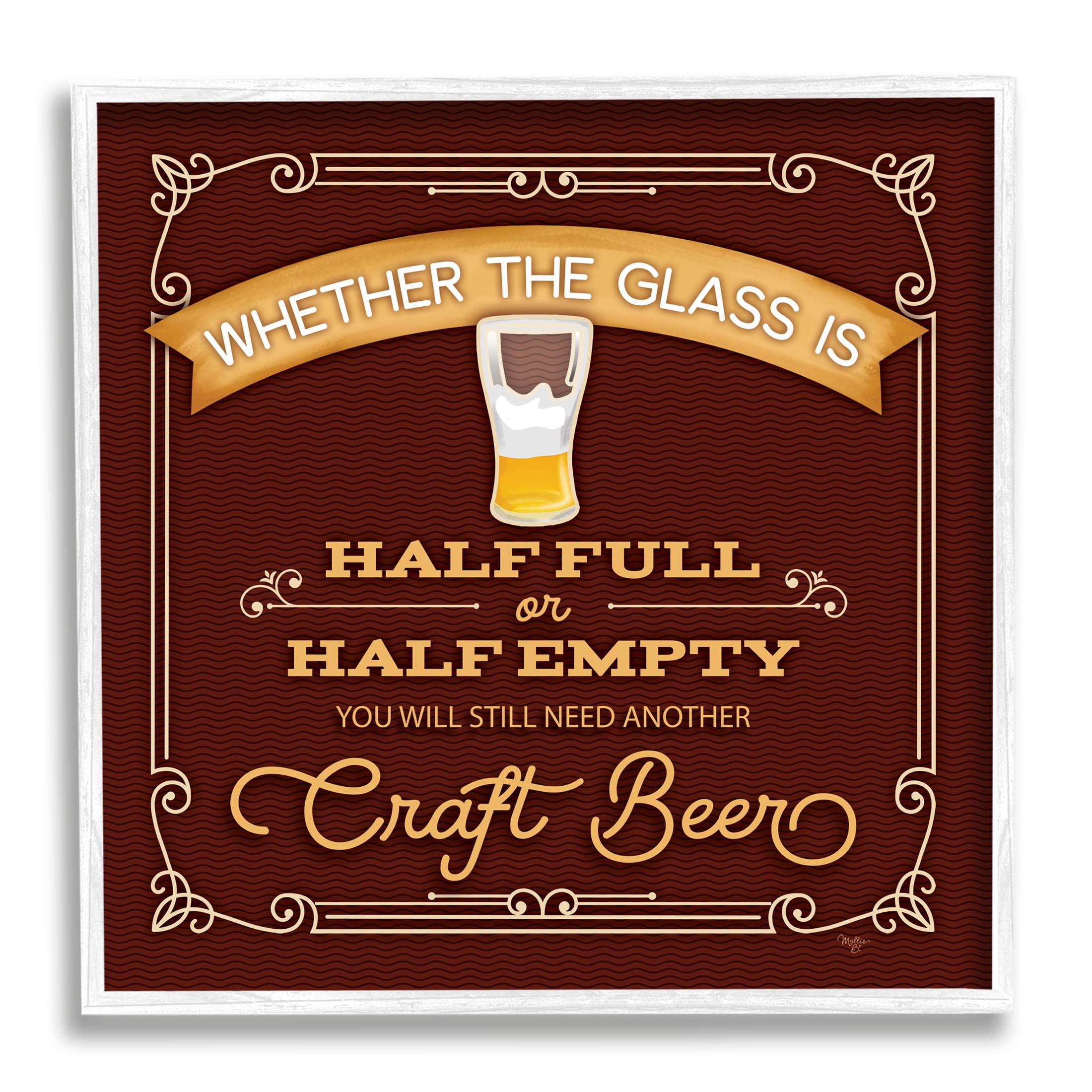 Half Full Or Empty Craft Beer Food & Beverage Graphic Art White Framed Art Print Wall Art