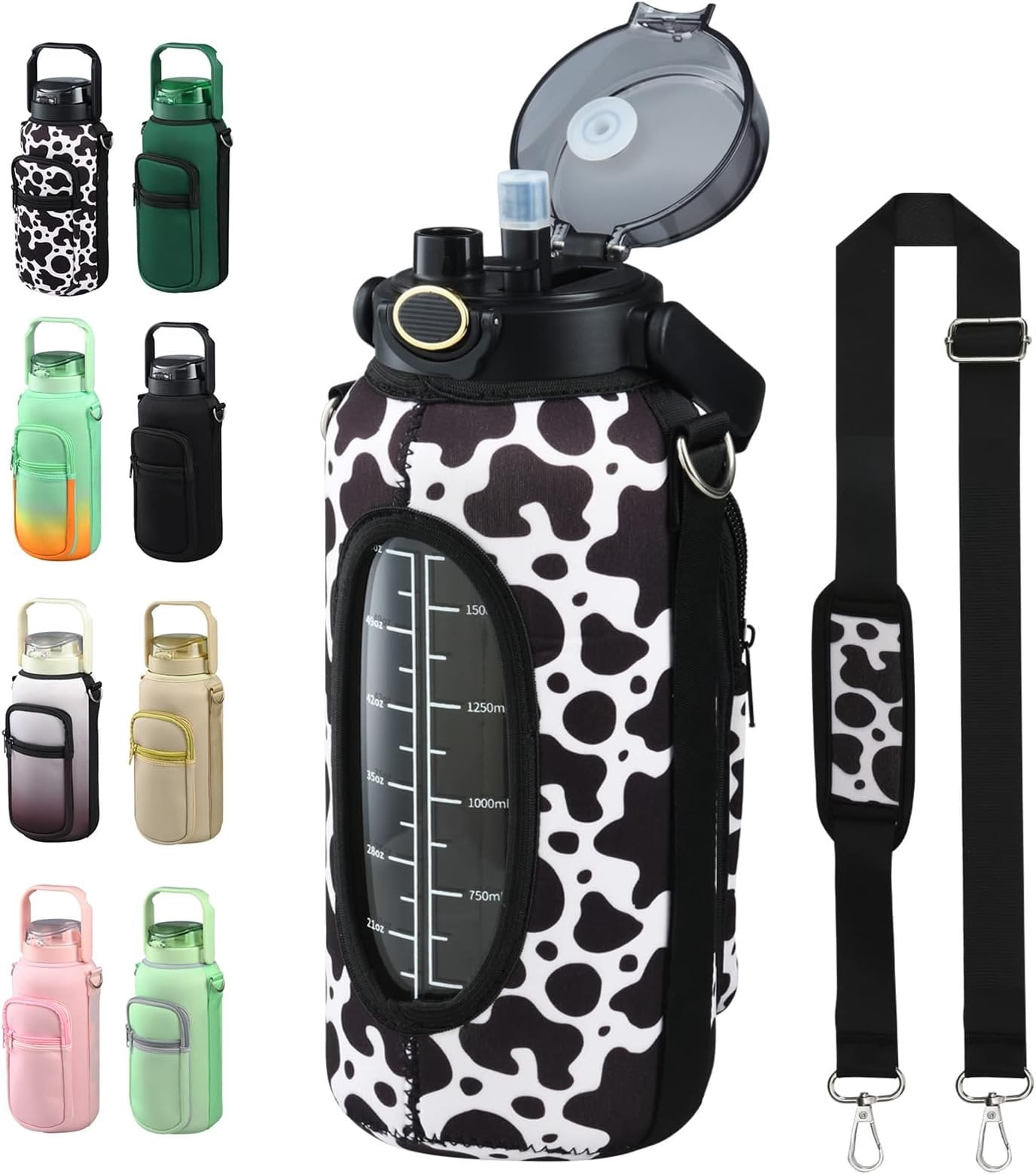 Half Gallon 64oz Glass Water Bottle with Straw and Storage Sleeve ...