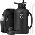 thumbnail image 1 of Half Gallon 64oz Water Bottle with Handle,Double Wall Vacuum Insulated Large Water Jug,Stainless Steel Water Bottle Flask,Gym Water Bottles For Men with Straw Spout  Strap,Black, 1 of 6