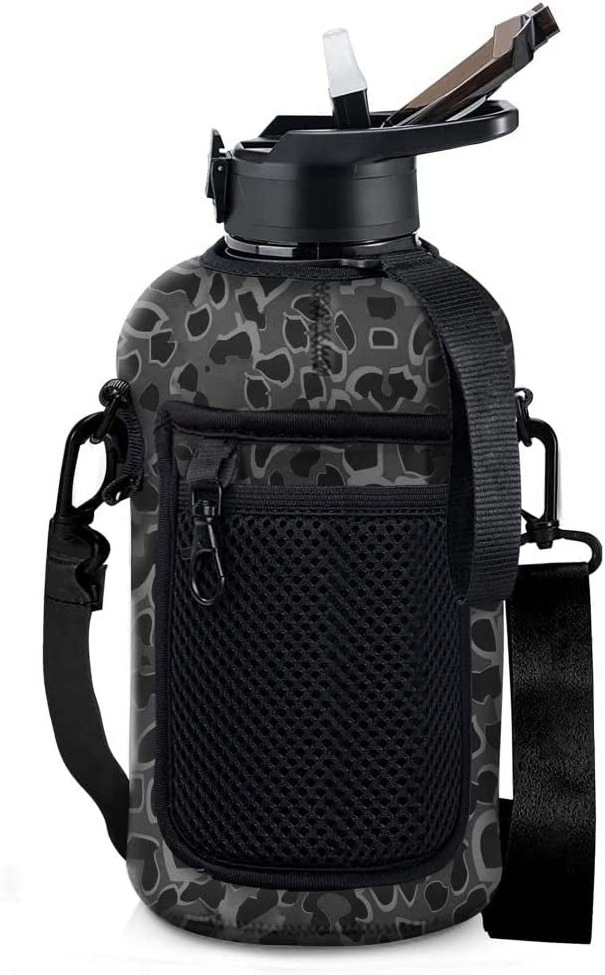 Half Gallon Black Leopard Print Water Bottle Hydrojug,Black Leopard