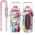 thumbnail image 1 of Half Gallon Floral Water Bottle with Sleeve - Flip Top Bpa Free floral Water Bottle 64 OZ - Leakproof Water Jug with Time Marker - Motivational Gym Water Bottle for Office Gym Outdoor Hiking Travel, 1 of 1