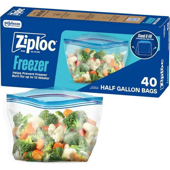Half Gallon Food Storage Freezer Bags, Easy Open and Close, 40 Bags Total