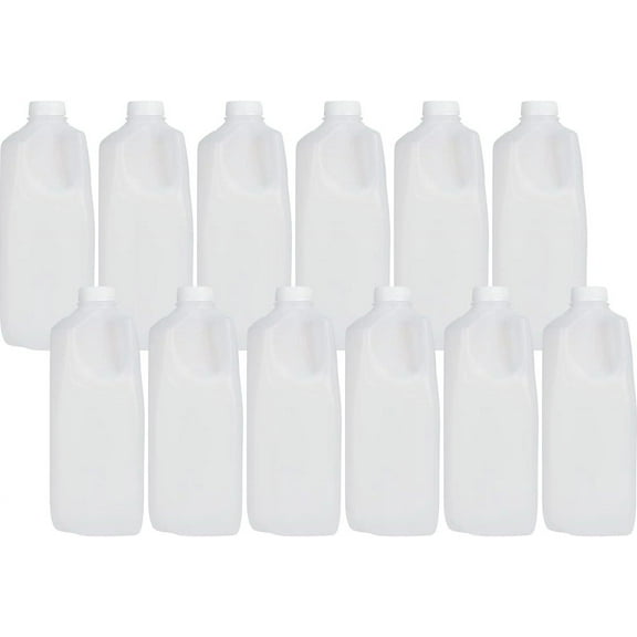 Half Gallon Jugs Bottles (12 PACK x 64 Oz Ea) with Tamper Evident White Caps Great for Homemade Juices, Milk, Smoothies, Tea and Other Beverages - Food Grade BPA Free