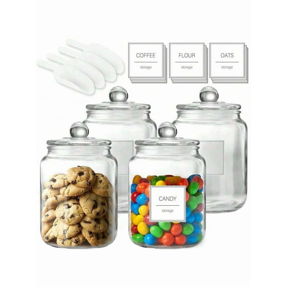 Half Gallon Large Glass Jars with Lids 4-Pack, Airtight Storage Containers for Kitchen Pantry Organization, Clear 64oz Mason Jars for Laundry Room Scent Booster and Food Storage