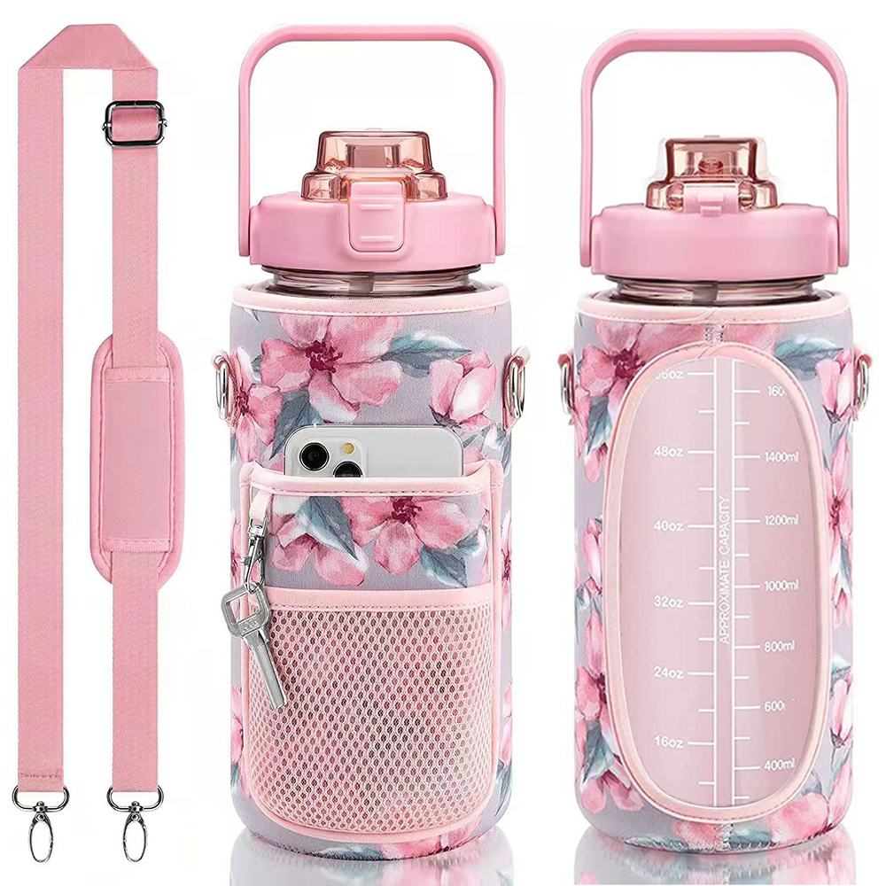 Half Gallon Water Bottle with Sleeve,64 OZ Motivational Water Bottle ...