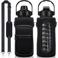 thumbnail image 1 of Half Gallon Water Bottle with Sleeve 64 OZ Water Bottle with Straw & Time Marker to Drink Leakproof Motivational Water Jug with Insulated Holder for Women Men Workout Gym Sport, 1 of 6