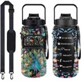 thumbnail image 1 of Half Gallon Water Bottle with Sleeve Water Bottle 64 Oz Water Bottle with Time Marker, 1/2 Gallon Water Bottles Half Gallon Water Bottle with Straw and Gym Yoga 1/2 Gallon Water Jug for Women Peacock, 1 of 6