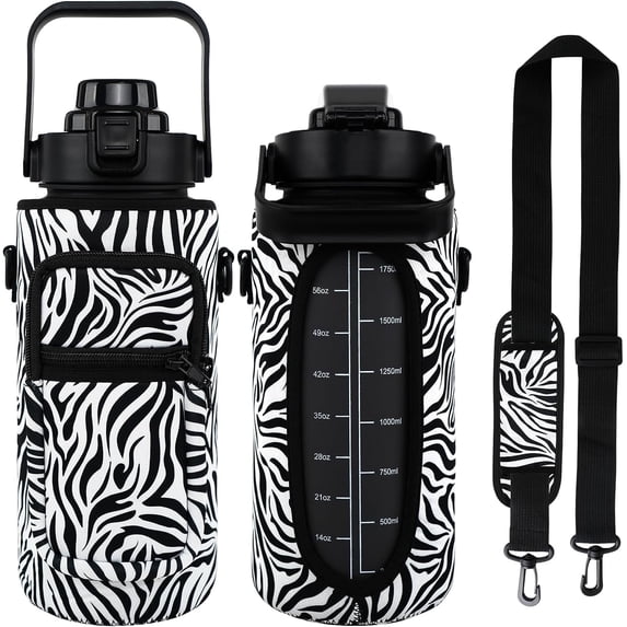 Half Gallon Water Bottle with Sleeve BPA Free 64 oz Water Jug with Straw and Time Marker, Motivational Gym Workout Pregnancy Water Bottles Gifts for Women