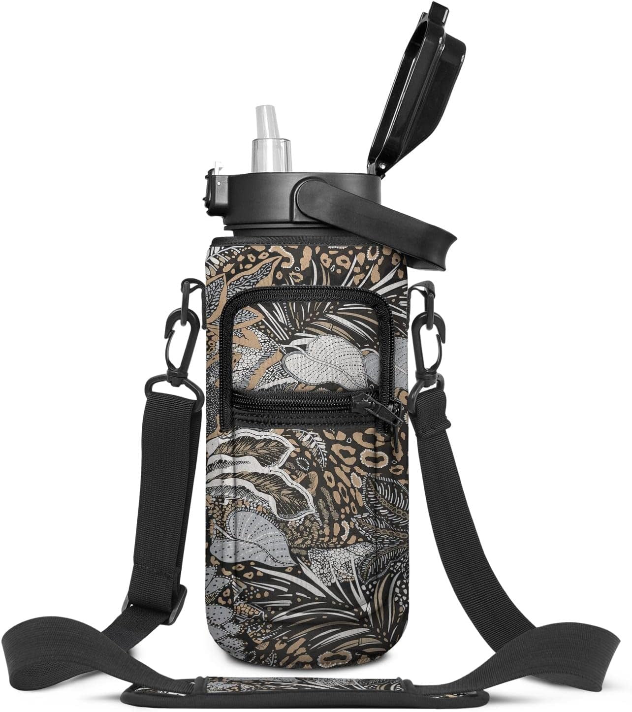 Half Gallon Water Bottle with Sleeve - BPA Free Water Bottle 64 OZ - with Time Marker Leakproof Water Jug - Motivational Workout Water Bottle for Office Gym Outdoor Hiking Travel