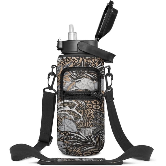 Half Gallon Water Bottle with Sleeve - BPA Free Water Bottle 64 OZ - with Time Marker Leakproof Water Jug - Motivational Workout Water Bottle for Office Gym Outdoor Hiking Travel