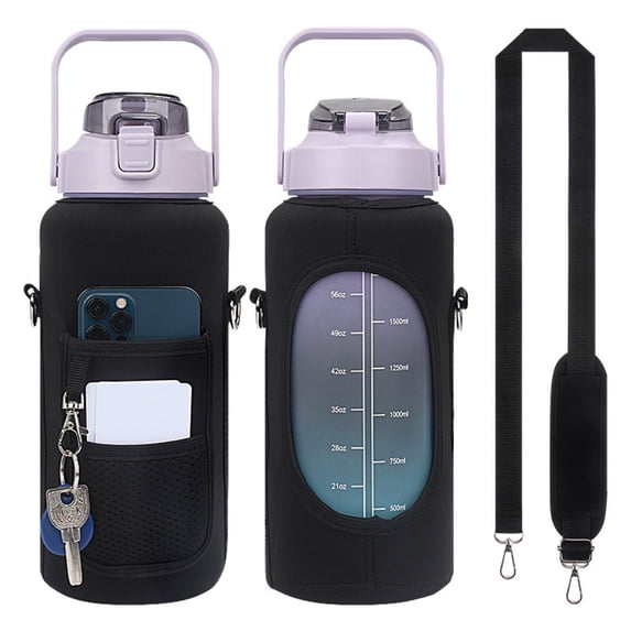 Half Gallon Water Bottle Sleeve Holder Cover withTime Marker, Leakproof Motivational Water Holder Bag, Sport Water Jug Reusable Drink Container Protector Sleeve Case Pouch Cover (Not Included Bottle)