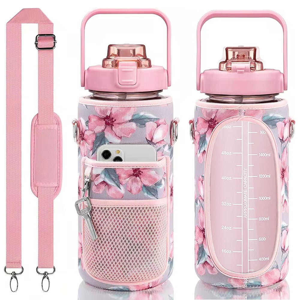 Half Gallon 56oz 1.68 Liters BpA Free Bottle W/ Handle & Straw Sip - Pink