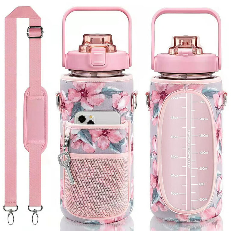 Huakaishijie Drinking Bottles with Time Marker, Leakproof Sports Water Bottles for Fitness Gym Yoga Traveling, Size: 29cm*11cm, Pink
