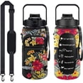 thumbnail image 1 of Half Gallon Water Bottle with Sleeve Water Bottle 64 Oz Water Bottle with Time Marker, 1/2 Gallon Water Bottles Half Gallon Water Bottle with Straw and Gym Yoga 1/2 Gallon Water Jug for Women Flowers, 1 of 1