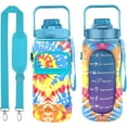thumbnail image 1 of Half Gallon Water Bottle with Sleeve Water Bottle 64 Oz Water Bottle with Time Marker, 1/2 Gallon Water Bottles Half Gallon Water Bottle with Straw and Gym Yoga 1/2 Gallon Water Jug for Women Tie-dye, 1 of 1