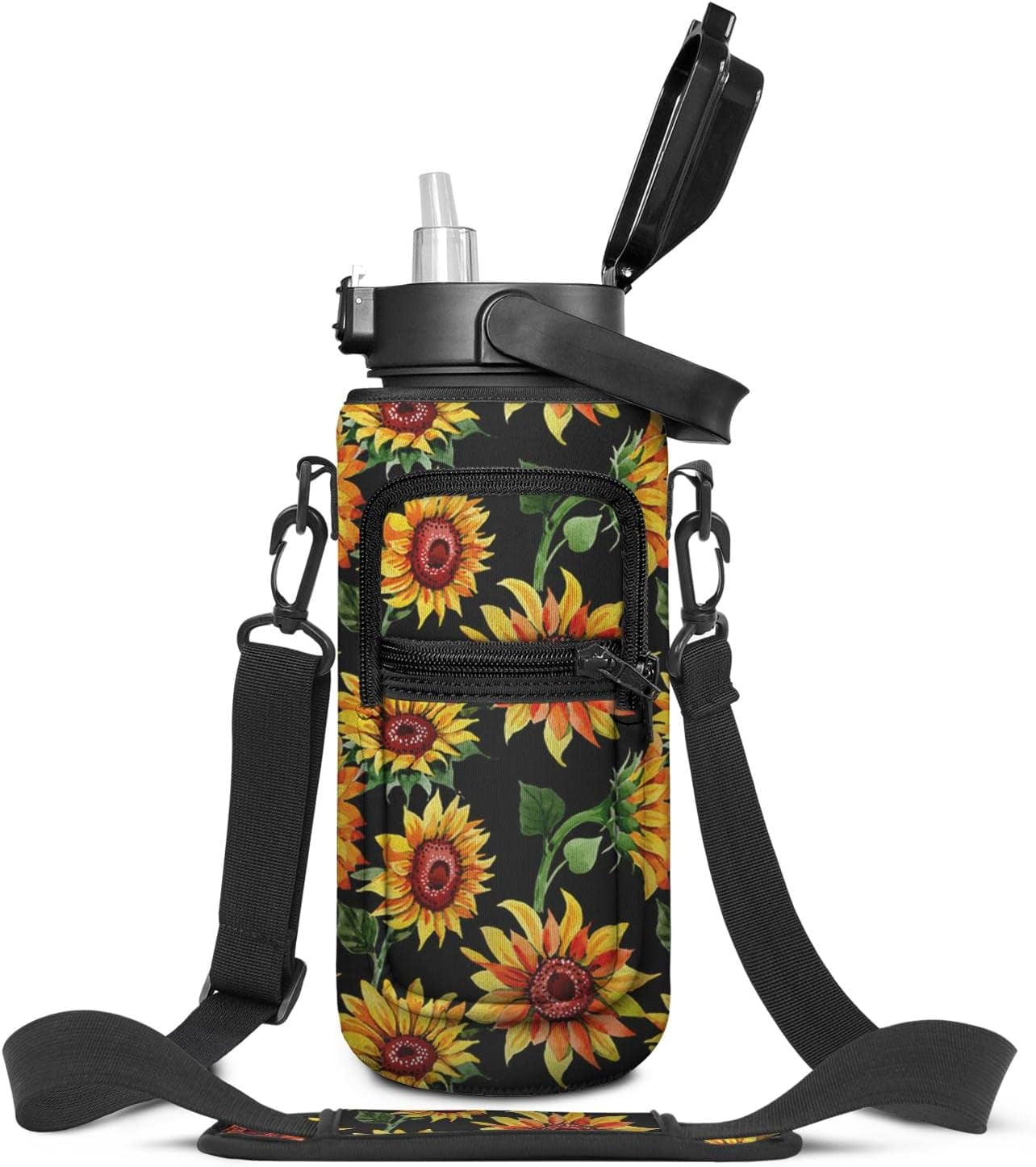 Half Gallon Water Bottle,Sunflower Water Bottle with Sleeve and Removable Straw for Daily Hydration Sports Gym Workout Outdoor 2.2 L (64 Ounce)
