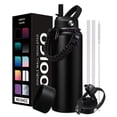 thumbnail image 1 of Vacuum Insulated Water Bottle 40oz - with Straw & Spout Lids, Paracord Handle for Sport, Protective Cup Mat, BPA-Free Reusable Insulated Water Bottle - Black Hydro Bottle with Straw,Cold-48H Hot-24H, 1 of 9