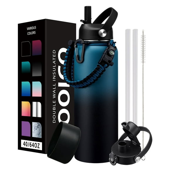 40OZ Insulated Water Bottle with Auto Spout Lids, Straw Lids,Cold-48H & Hot-24H Vacuum Stainless Steel Insulated Water Bottle Thermo Hydro Bottle for Hiking Cycling