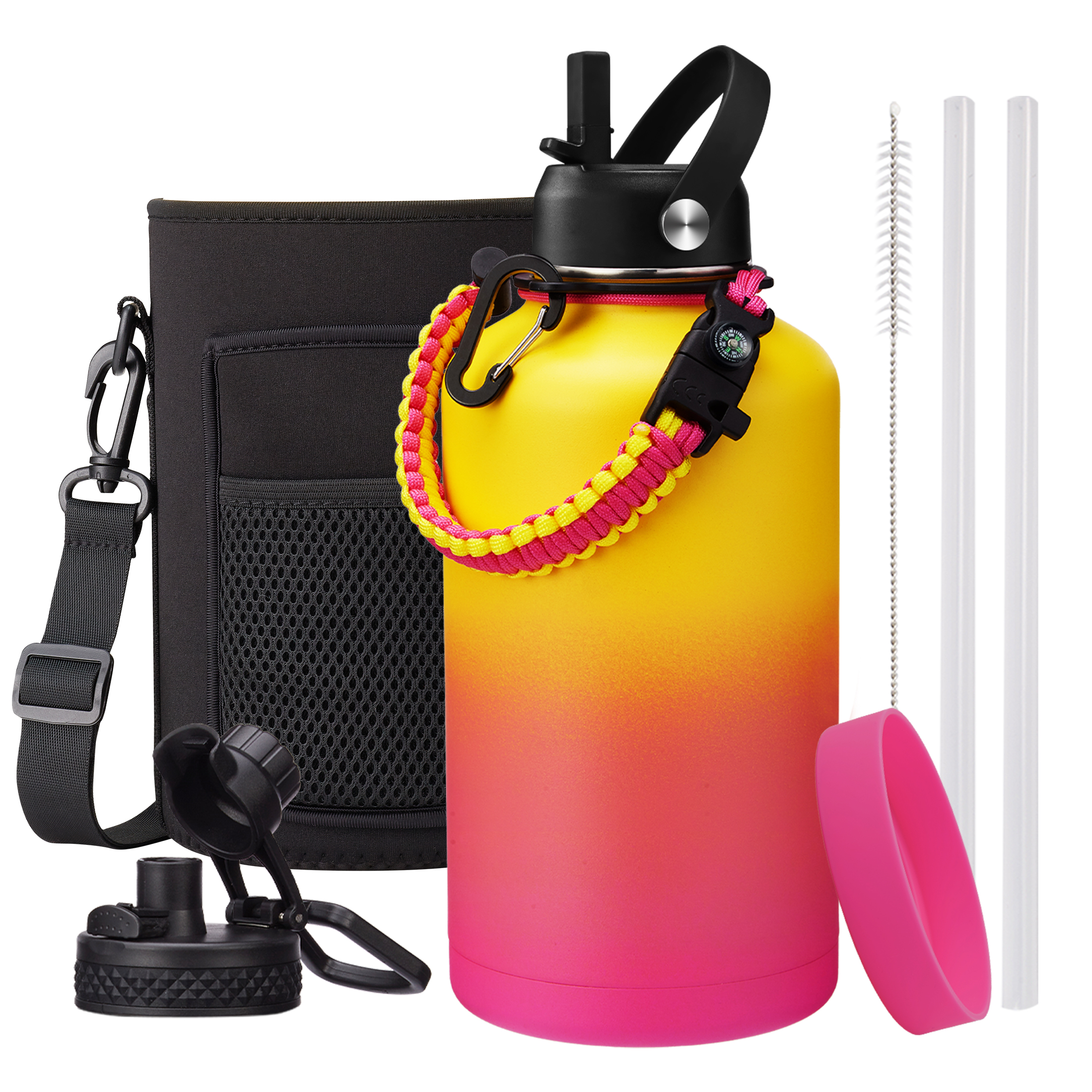 Half Gallon Water Bottles with Straw Spout Lid, Paracord Handle