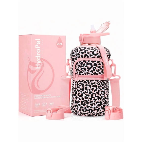 Half Gallon Water bottle with Storage Sleeve, 74oz Large Water Jug for Gym with Straw and Chug Lids, BPA-Free Insulated Neoprene Sports Drink Container