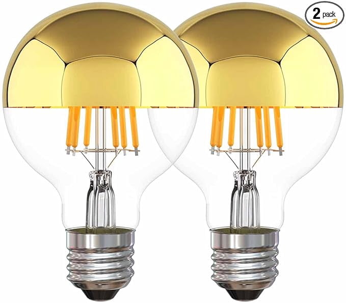 4 Pack G80 E26 Dimmable LED Light Bulbs - Half Black Chrome Globe, 6W (60W Equivalent), Soft White 2700K, Vanity Mirror Bulbs