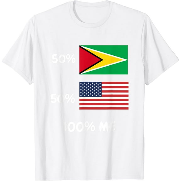 Half Guyanese Guyana Flag Half American USA Flag DNA Pride T-Shirt100% cotton