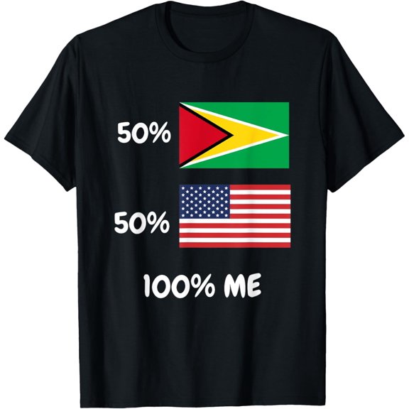 Half Guyanese Guyana Flag Half American USA Flag DNA Pride T-Shirt100% cotton