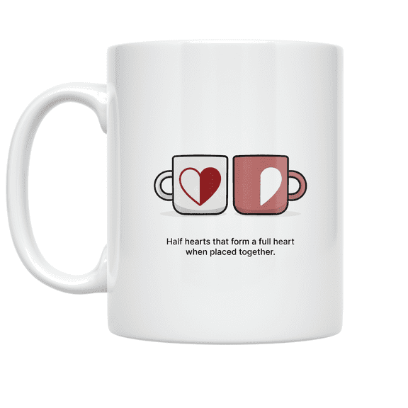 Half Hearts Form a Full Heart - Couples Drinkware Set - 11 oz Ceramic Coffee Mug