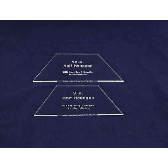 Half Hexagon Quilt Template 2 Piece Set 9,10 Inches - Clear 1/4 Inch- No Seam
