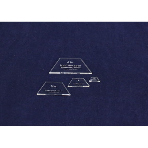 Half Hexagon Quilt Template 4 Piece Set 1,2,3,4 Inches - Clear 1/4 Inch- No Seam