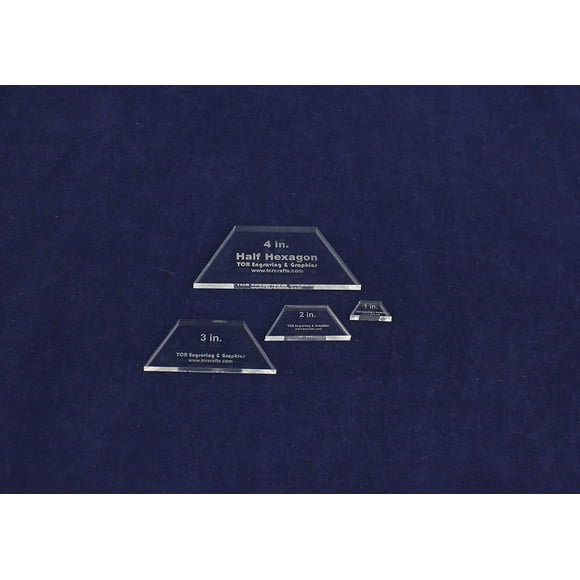 Half Hexagon Quilt Template 4 Piece Set 1,2,3,4 Inches - Clear 1/4 Inch- No Seam