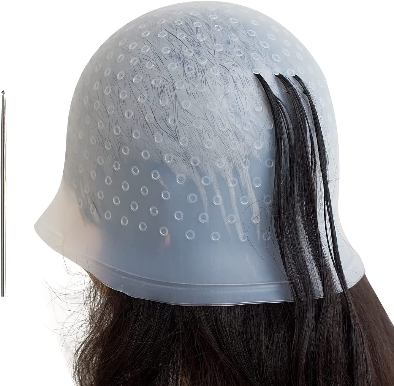 Half Holes Highlighting Cap Reusable Highlight Cap Silicon Prehole Hair Highlighting Cap Thick Hair Cap for Highlights DIY Dyeing Highlight Cap Hook