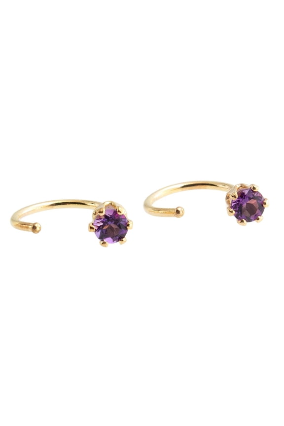 Half Huggie Birthstone Gold Hoop Earrings for Women Tiny Cartilage Stud Piercing Earring Hypoallergenic Earring Screw Back Dainty Hug (Amethyst 3mm/ GF 18 gauge)