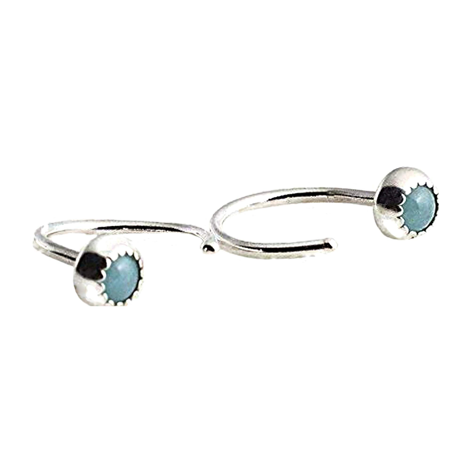 Half Huggie Silver Hoop Earrings for Women Tiny Cartilage Birthstone Stud Piercing Earring Hypoallergenic Screw Back Dainty Cartilage Hoops (Amazonite 3mm / 20 gauge)