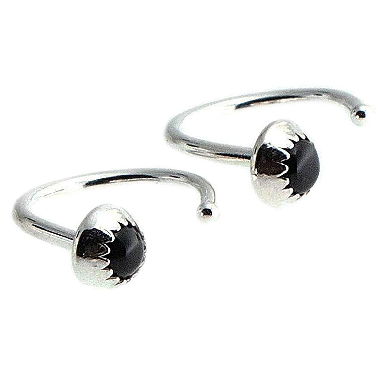 Half Huggie Sterling Silver Hoop Earrings for Women Tiny Cartilage Birthstone Stud Piercing Earring Hypoallergenic Screw Back Dainty Cartilage Hoops Black Onyx 3mm 19 GA