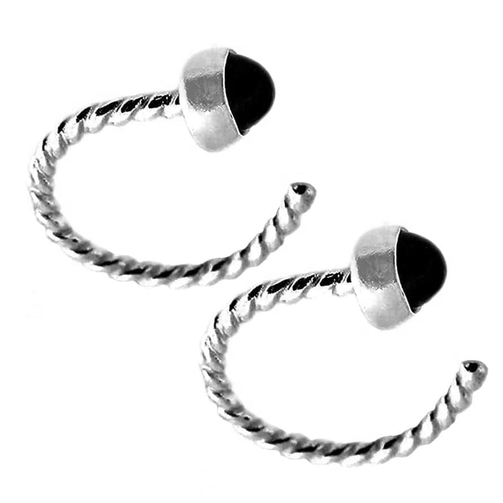 Half Huggie Silver Hoop Earrings for Women Tiny Cartilage Birthstone Stud Piercing Earring Hypoallergenic Screw Back Dainty Cartilage Hoops (Black Onyx 3mm / TW 20 Gauge)