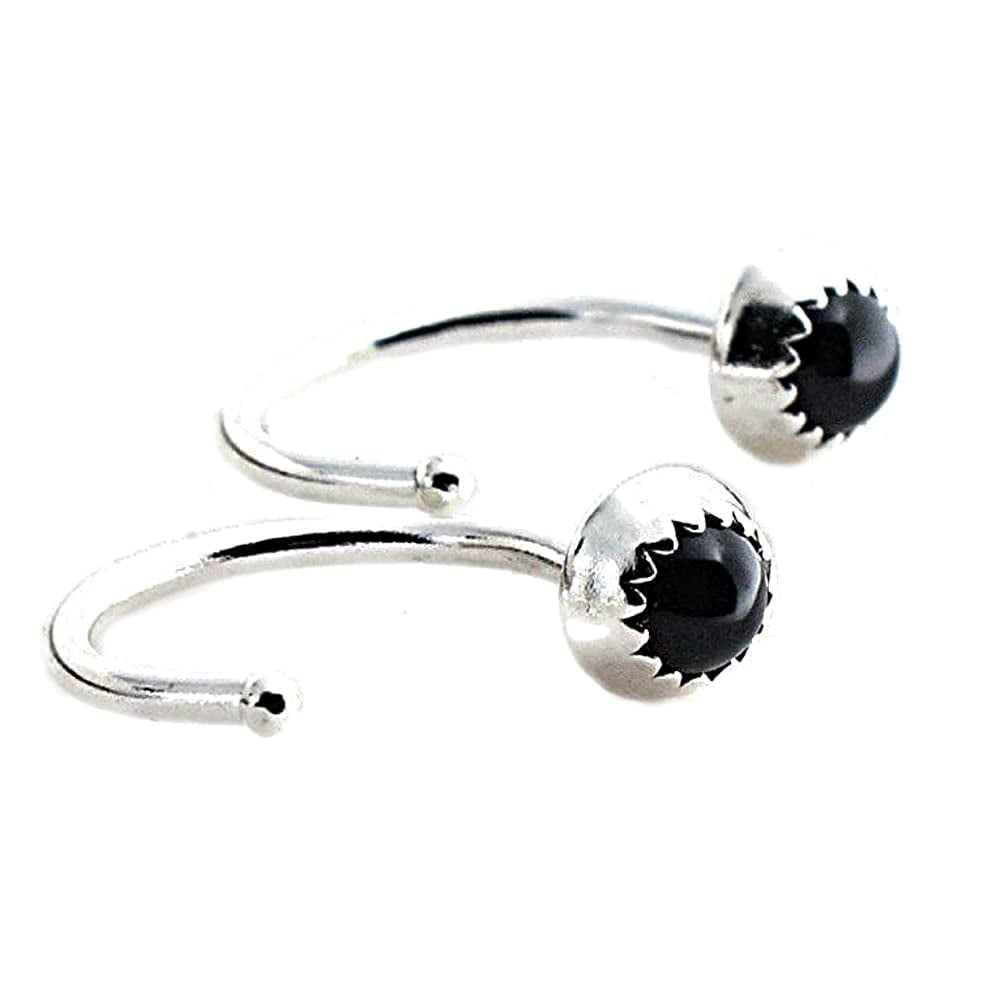 Half Huggie Silver Hoop Earrings for Women Tiny Cartilage Birthstone Stud Piercing Earring Hypoallergenic Screw Back Dainty Cartilage Hoops (Black Onyx 3mm / 20 gauge)