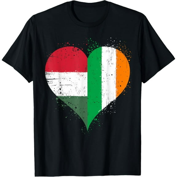 Half Hungarian Half Irish A Hungary Ireland Flag in Heart T-Shirt
